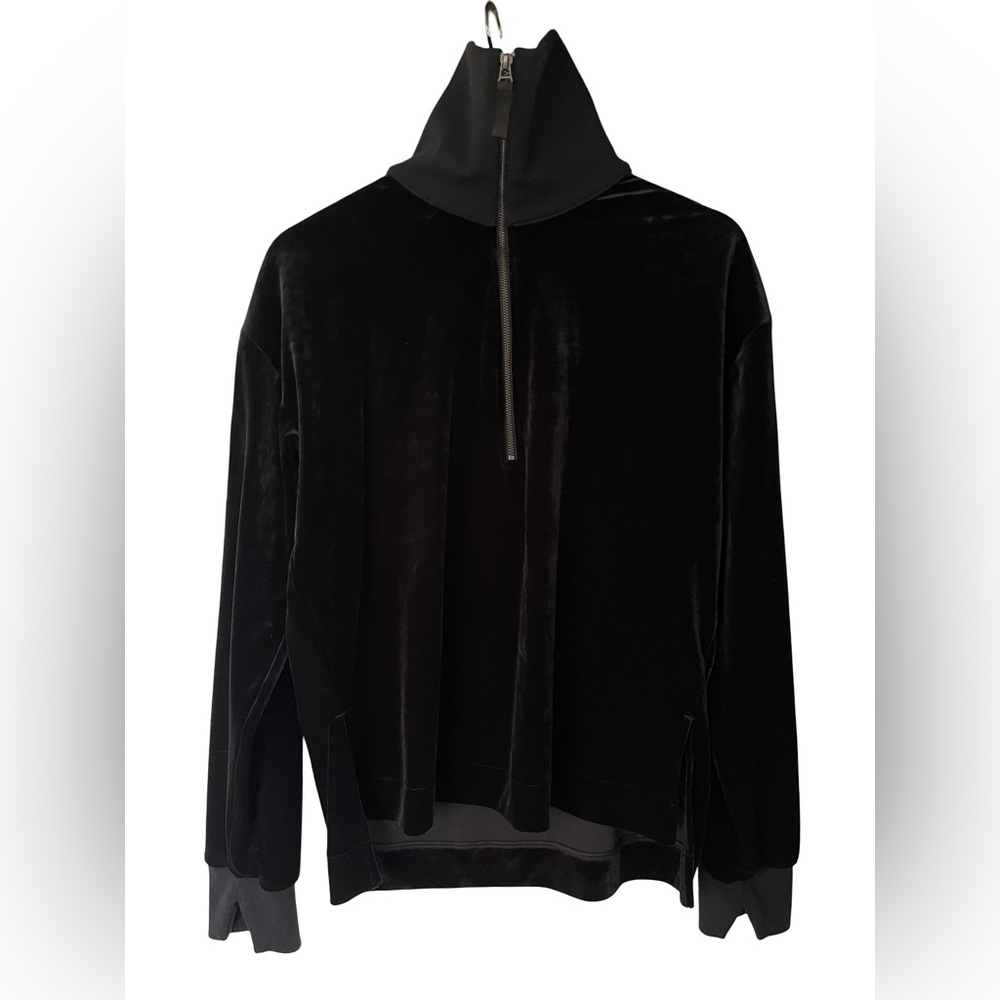 Spanx Velvet Half Zip Pullover, Black, Size L